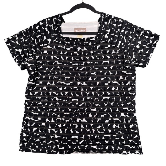 TanJay Tops - Tanjay Abstract Square Neck Blouse Black White Minimalist Workwear Top